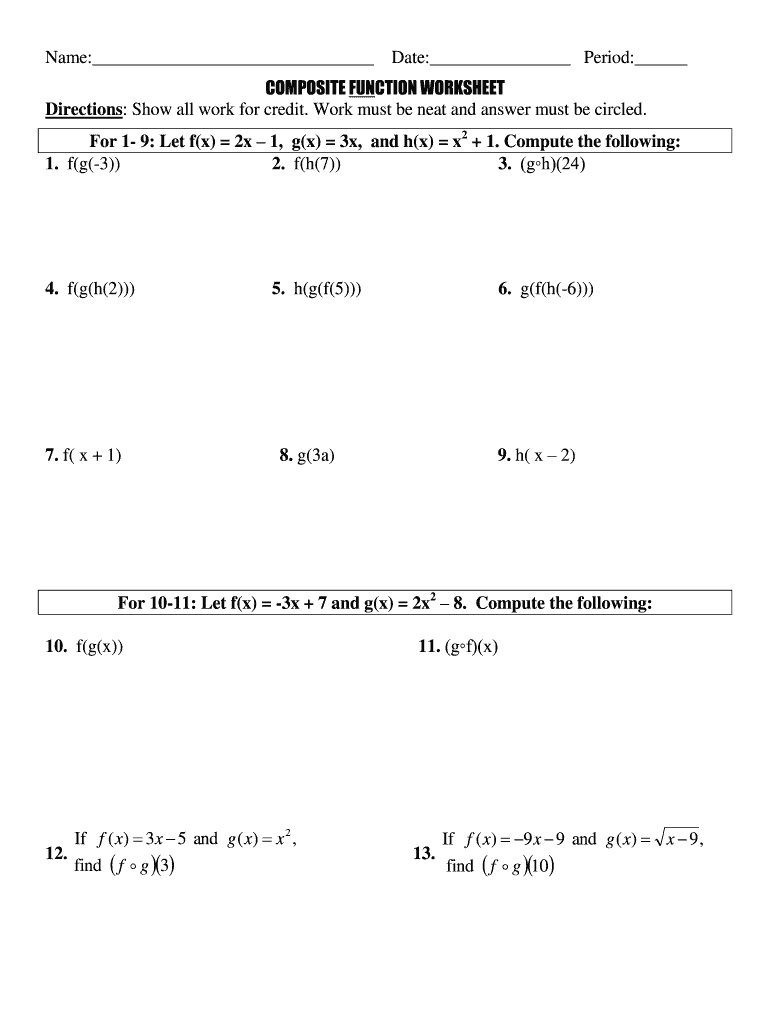 Composite Function Worksheet Fill And Sign Printable Template Online 