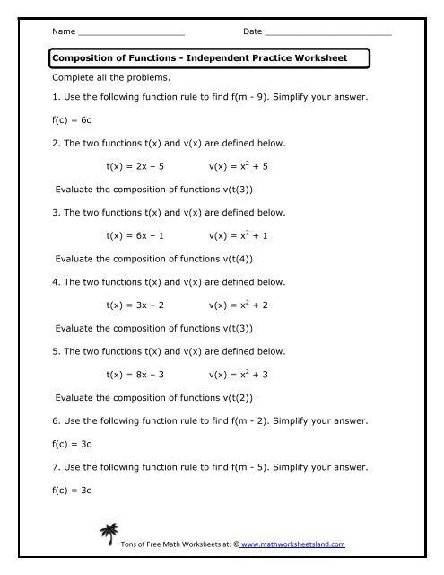 Function Composition Worksheet Answer Key Function Worksheets