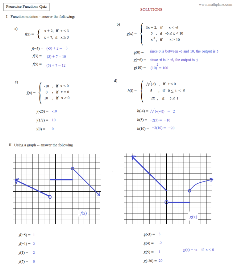 Evaluating Piecewise Functions Worksheet With Answers Pdf Function 