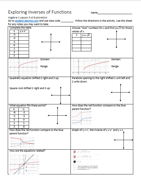 Exploring Inverses Of Functions With Desmos Inverse Functions 