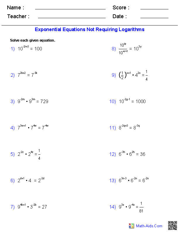 Exponential And Logarithmic Functions Worksheet Answers Function 