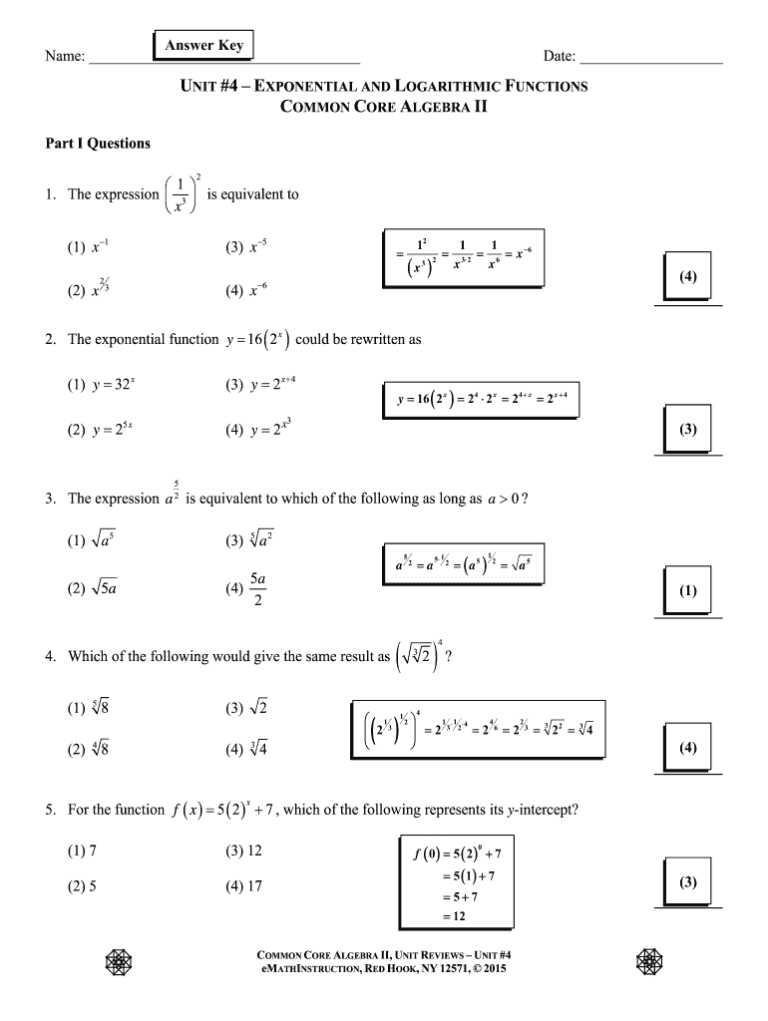 Exponential Function Worksheets