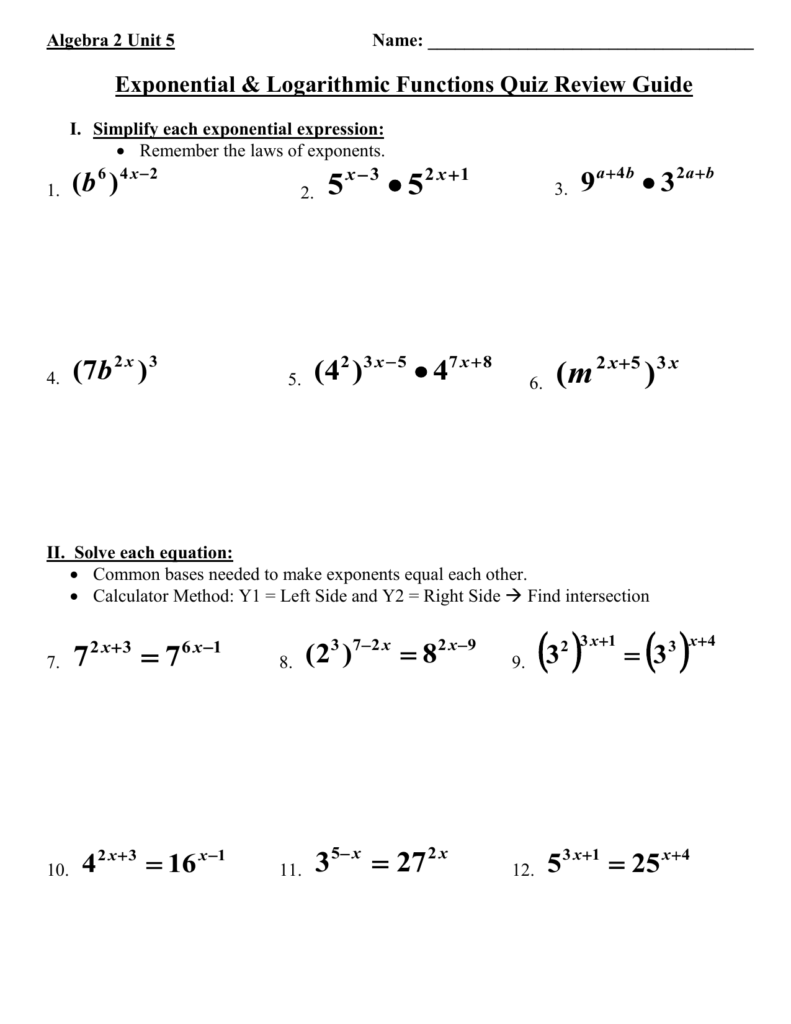 Exponential Page 12 Function Worksheets