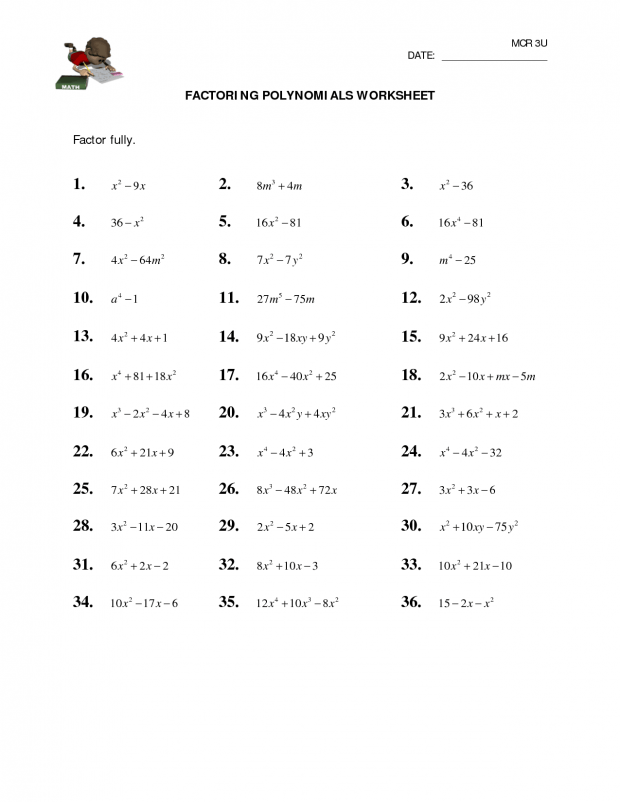 Factoring Polynomials Worksheets With Answers