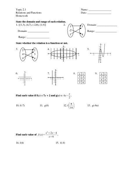 Functions And Relations Worksheet Topic 2 1 Relations And Functions 