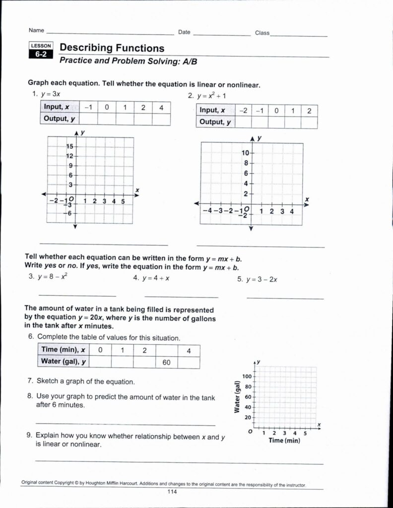 Graphing Quadratic Functions Worksheet Answers Algebra 1 
