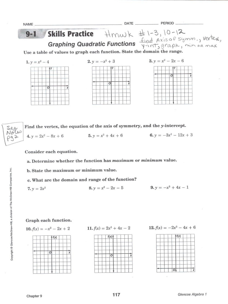 Graphing Quadratic Functions Worksheet Free Worksheets Library 