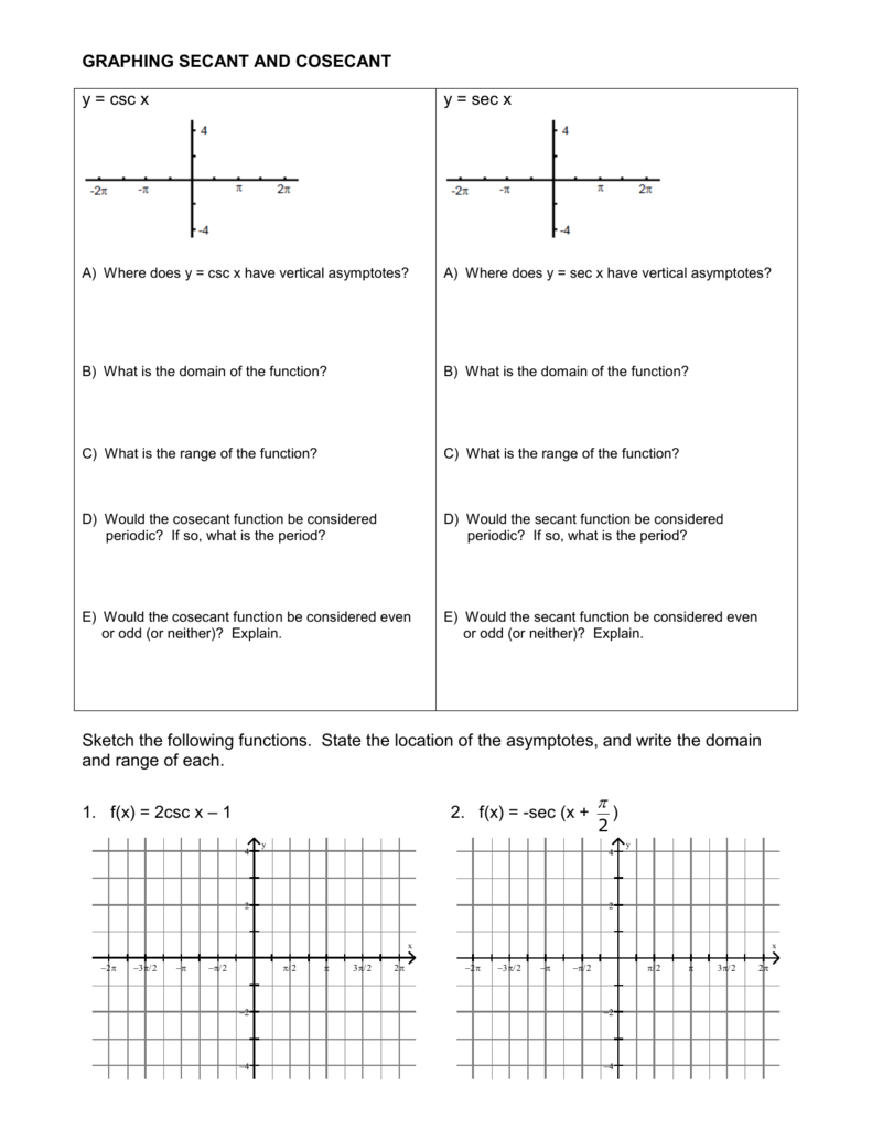 Graphing Secant And Cosecant Worksheet Answers Ivuyteq