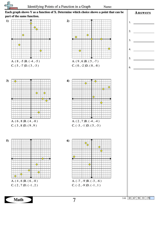 Identifying Points Of Function In A Graph Function Worksheet With 