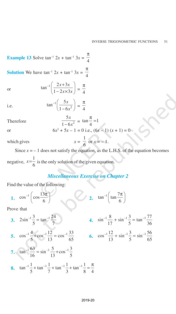 Inverse Trigonometric Functions NCERT Pdf Read Online Class 12 