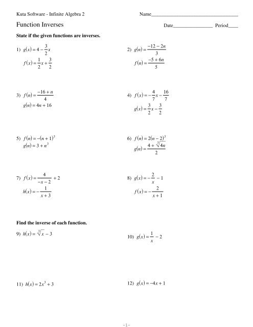 Kuta Software Infinite Algebra 2 Function Inverses Answers Most Freeware