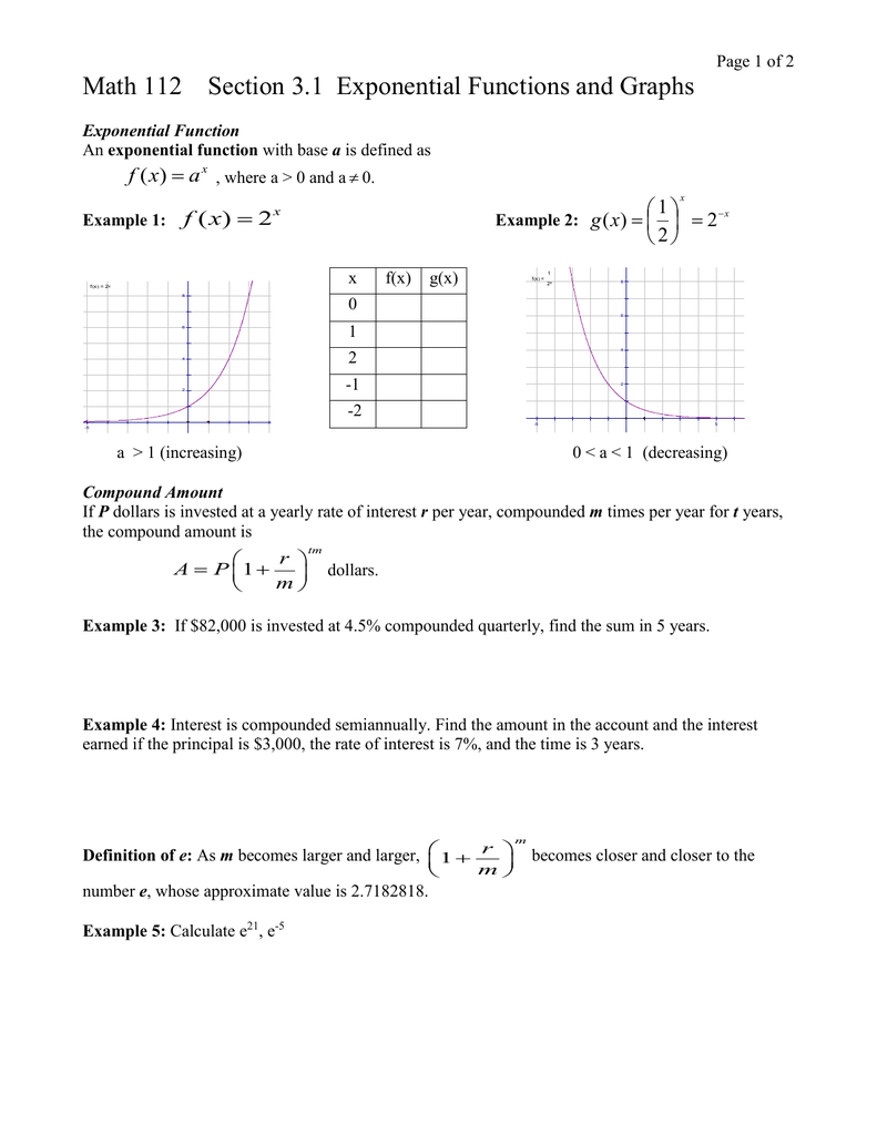 Math 112 Section 3 1 Exponential Functions 