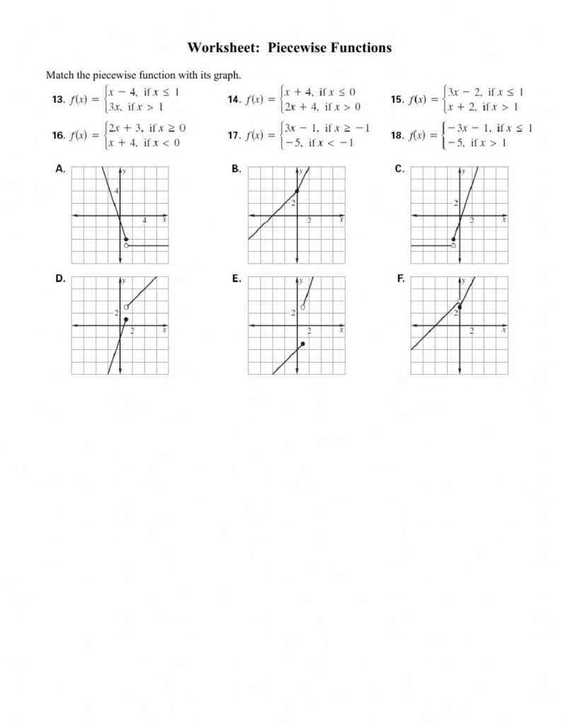 Piecewise defined Functions Worksheet