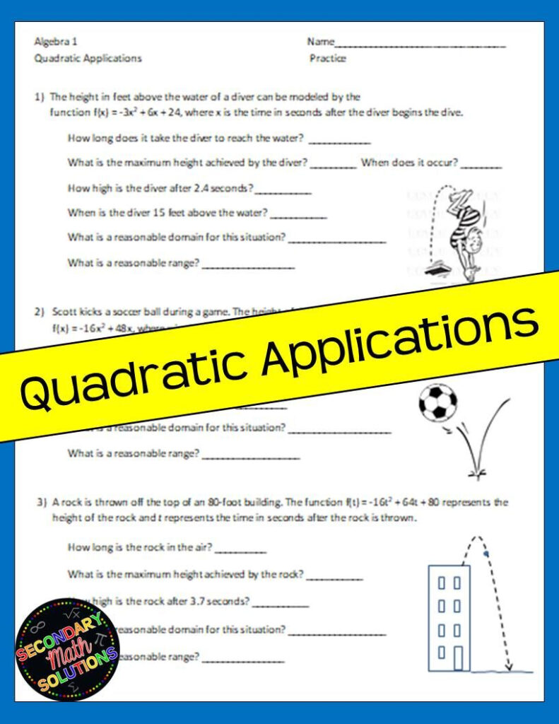 Quadratic Applications Worksheet Answers Worksheet