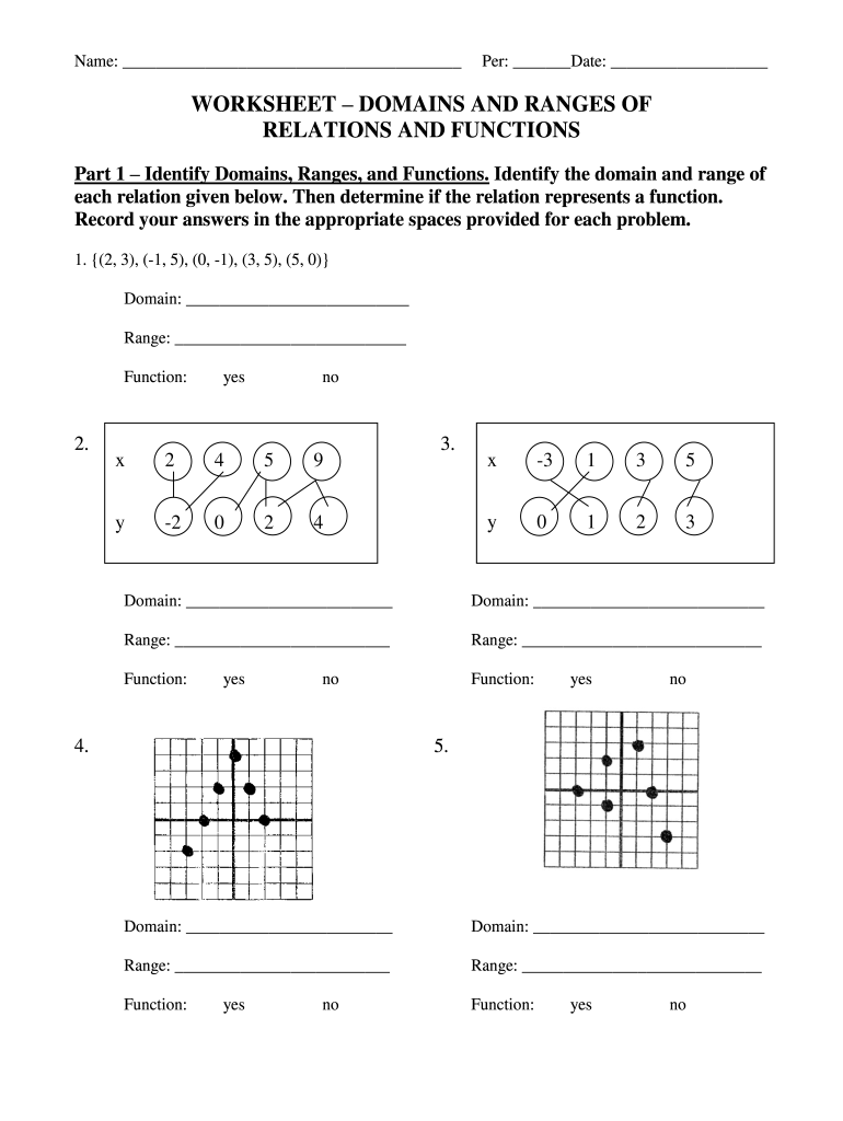 Relations And Functions Worksheet Form Fill Out And Sign Printable 