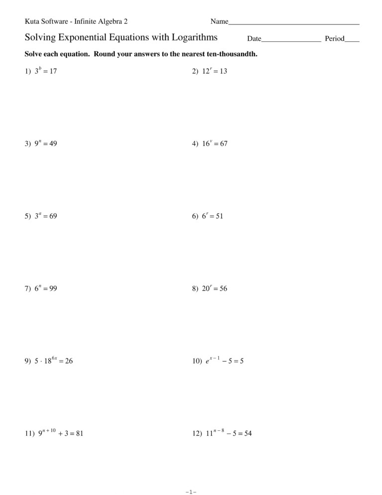 Solving Exponential Equations Worksheet With Answers Db Excel 