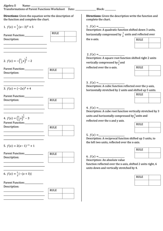 Transformations Of Parent Functions Worksheet Date Printable Pdf Download