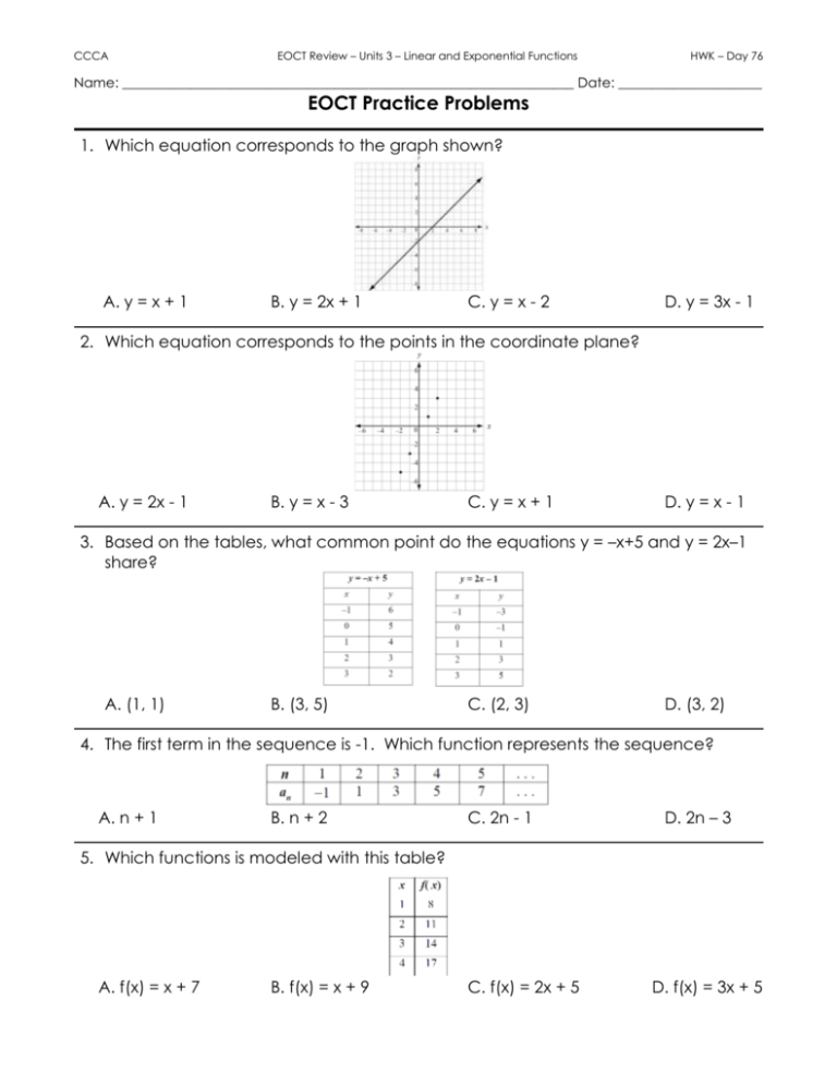 Unit 3 EOCT Practice Problems From Study Guide