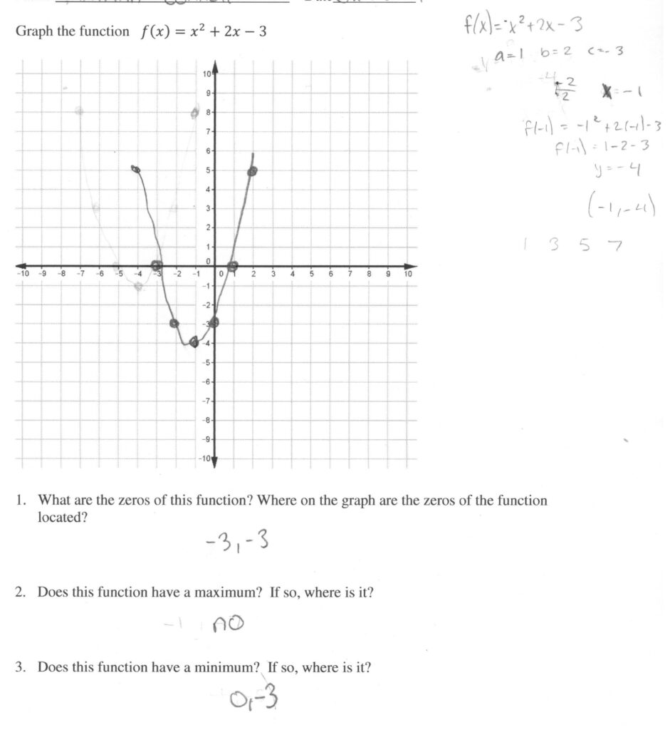 Worksheet Graphing Quadratic Functions A 3 2 Answers Db excel