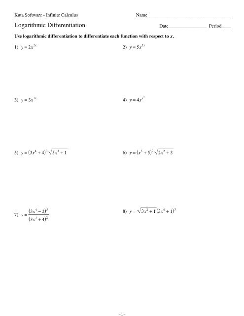 03 Logarithmic Differentiation Kuta Software