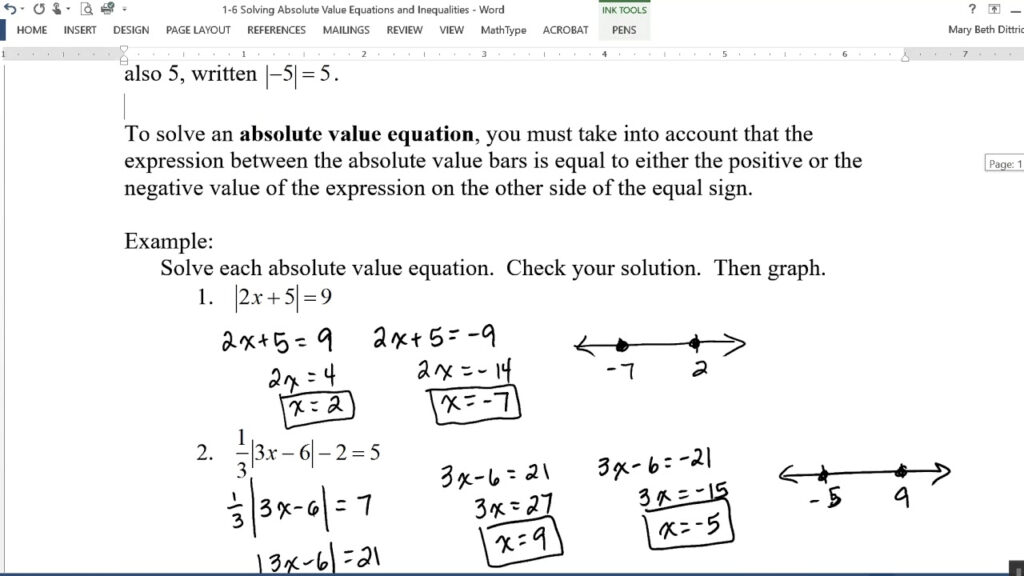 1 6 Absolute Value Equations And Inequalities YouTube