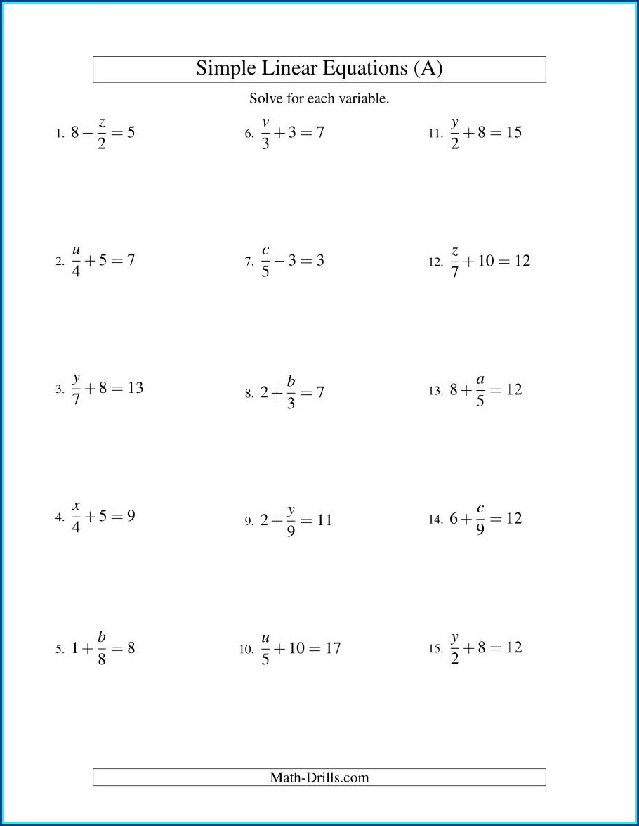 10 Linear Equations Worksheet With Answers Pdf