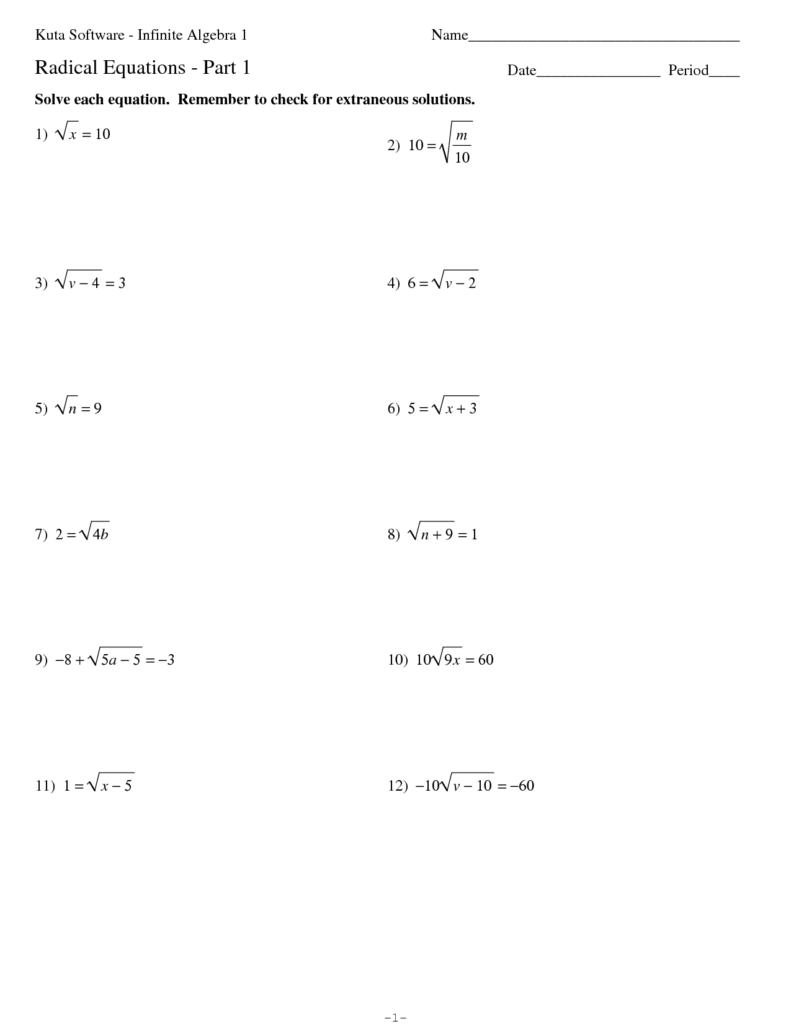 19 Algebra 1 Radicals Worksheet Worksheeto