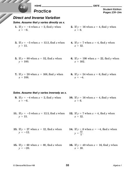  20 Direct And Inverse Variation Worksheet Simple Template Design