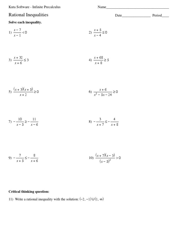 30 Solving Rational Inequalities Worksheet Education Template