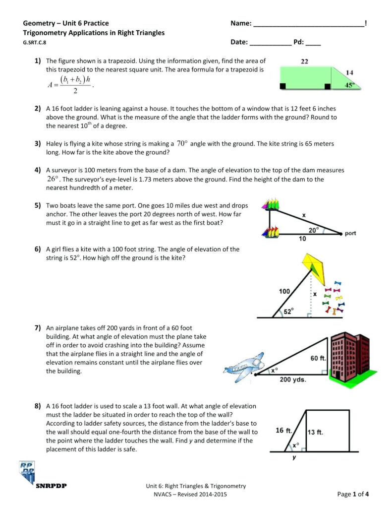 30 Trigonometry Word Problems Worksheet Answers