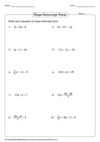 4 2 Practice Writing Equations In Slope Intercept Form Answers 