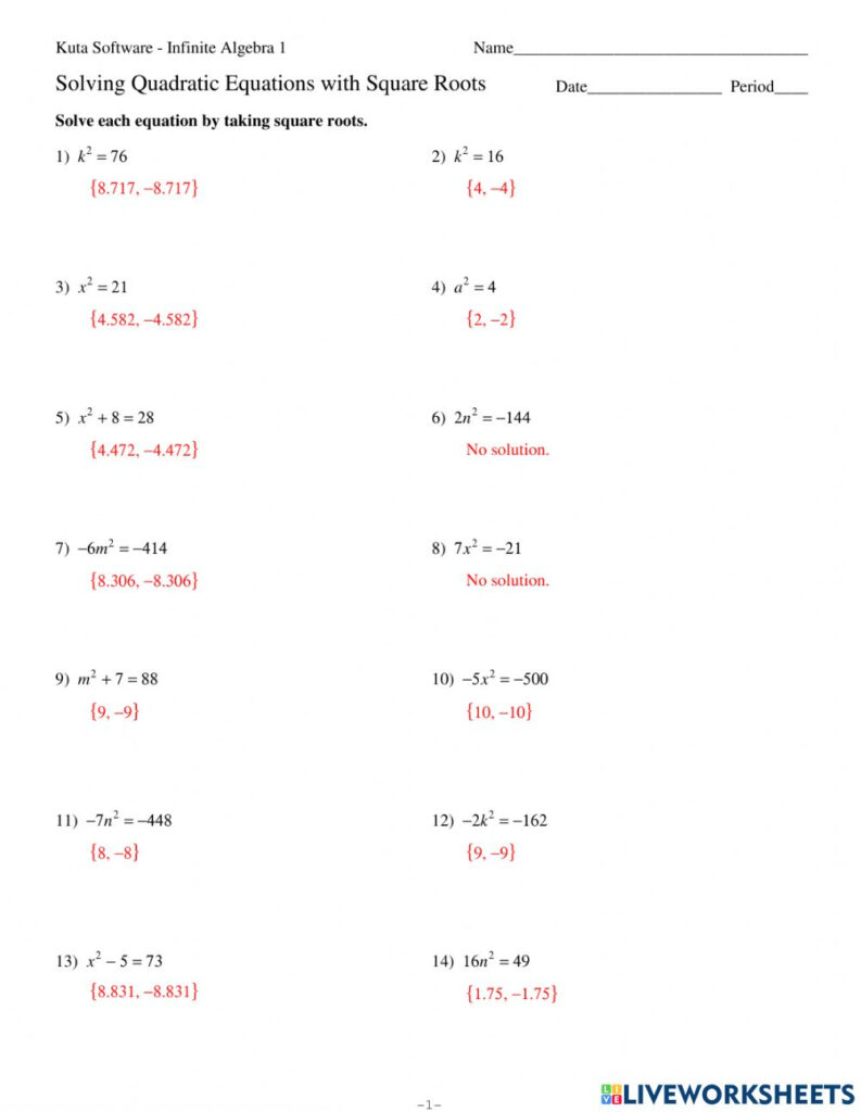 41 Solving Square Root Equations Worksheet Worksheet For Fun