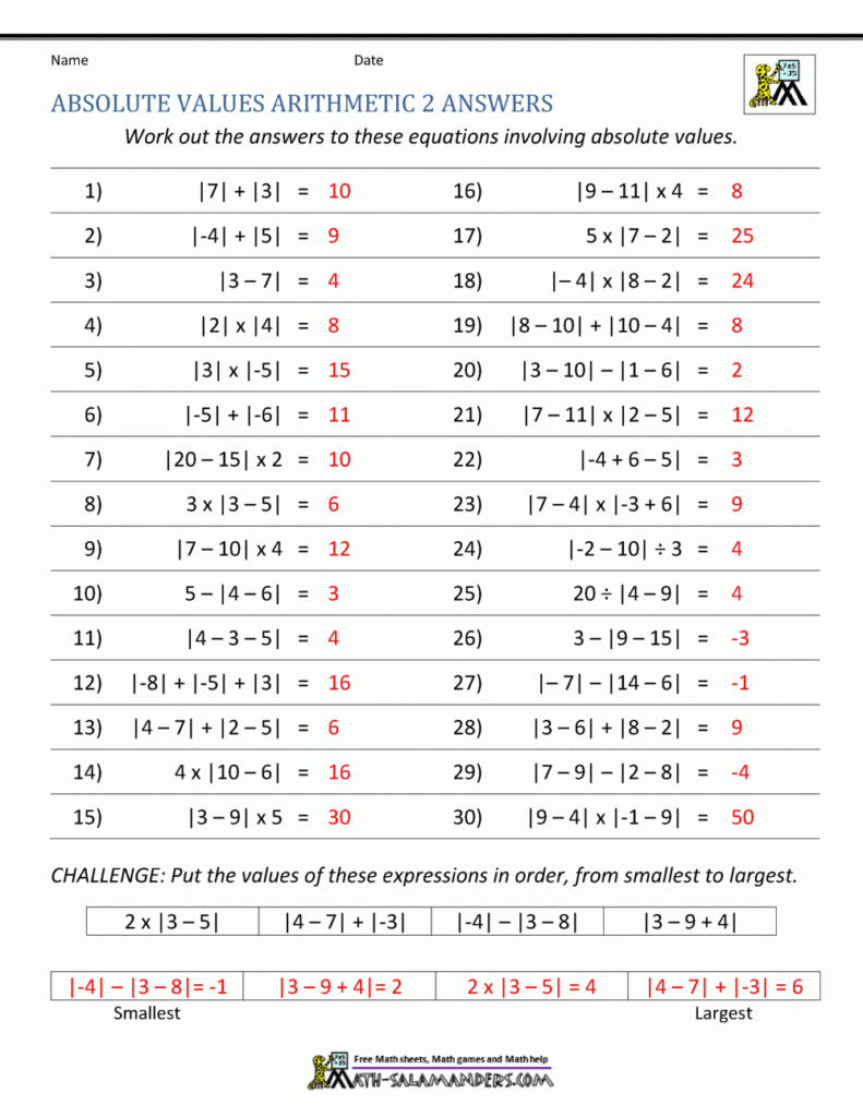 Absolute Value Inequalities Worksheet Answers