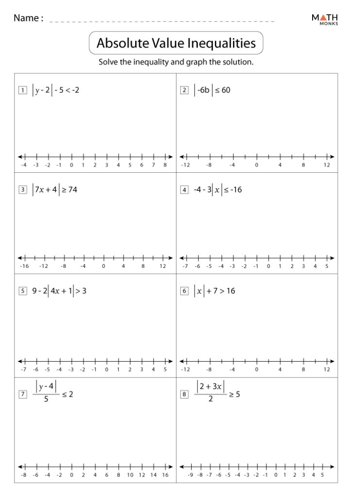 Absolute Value Inequalities Worksheets With Answer Key