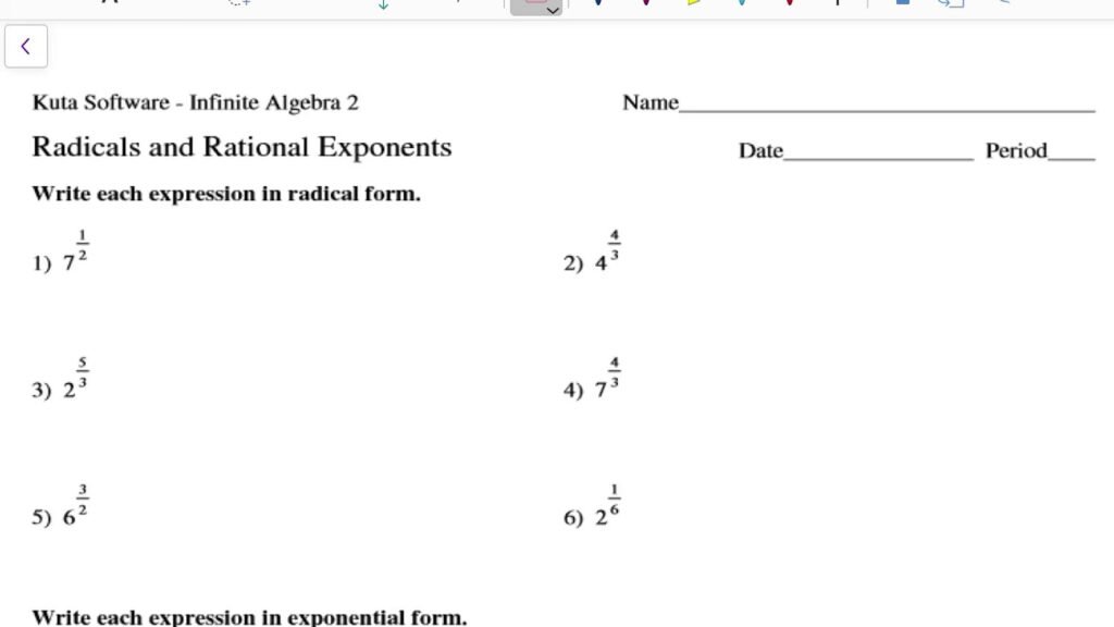 Algebra 2 Radicals And Rational Exponents Worksheet Examples YouTube