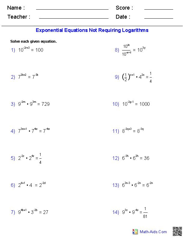 Algebra 2 Worksheets Exponential And Logarithmic Functions Worksheets 