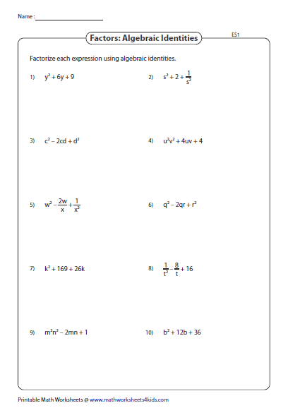 Algebraic Identities a b 2 a b 2 Factoring Polynomials 