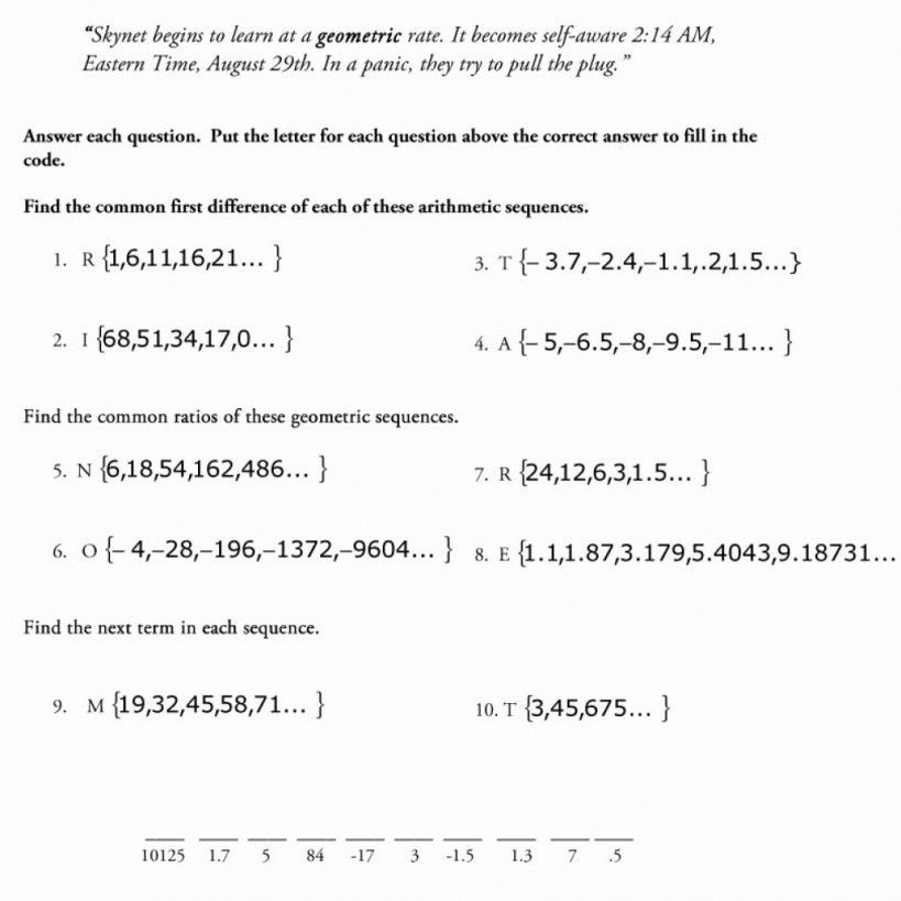 Arithmetic And Geometric Sequences Worksheet Answers Kamberlawgroup