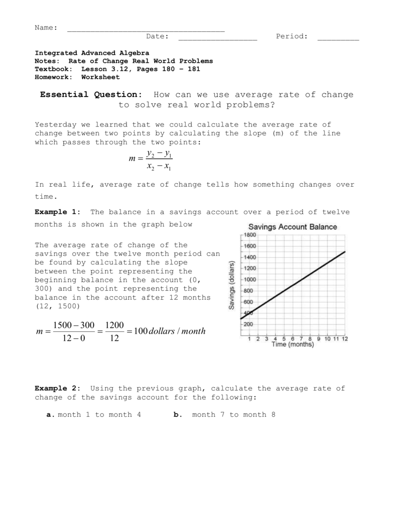 Average Rate Of Change Worksheet Algebra 2 Pdf Uploadled