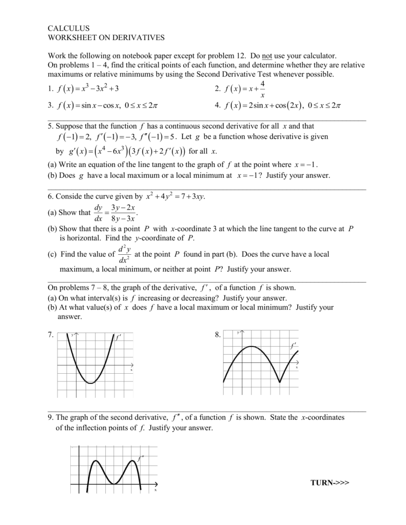  Calculus Second Derivative Test Worksheet Free Download Goodimg co