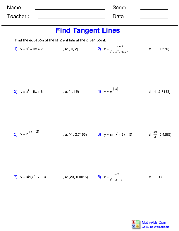 Calculus Worksheets Differentiation Applications For Calculus Worksheets