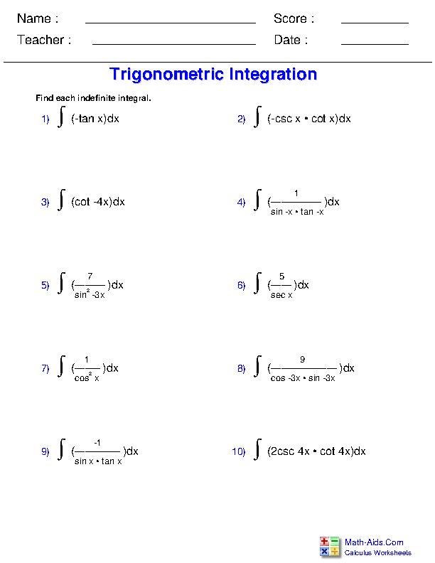 Calculus Worksheets Indefinite Integration For Calculus Worksheets