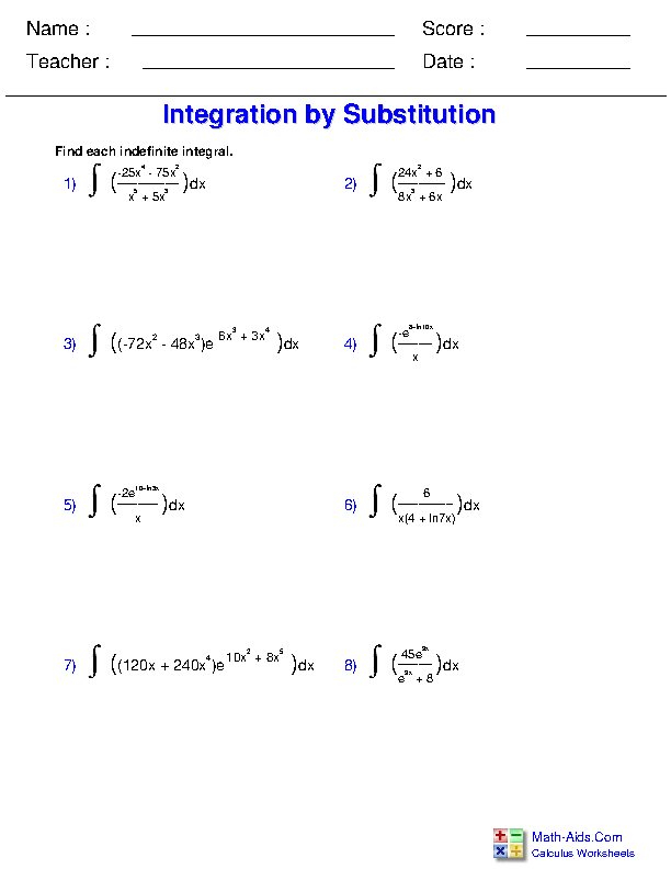 Calculus Worksheets Indefinite Integration For Calculus Worksheets 