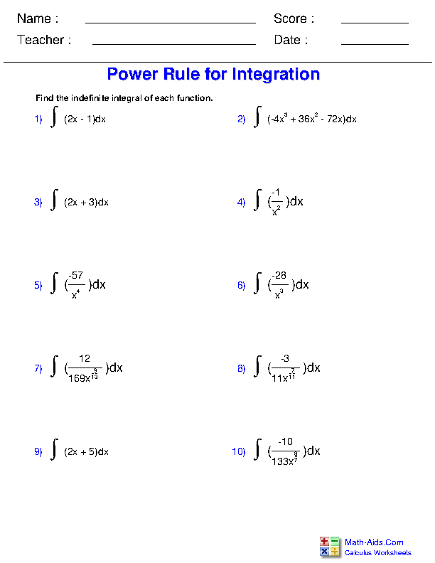 Calculus Worksheets Indefinite Integration For Calculus Worksheets 
