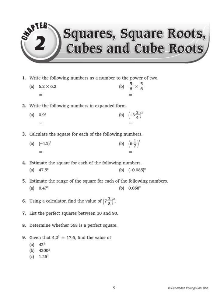 CHAP 2 T ER Squares Square Roots Cubes And Cube Roots 1 Write The 
