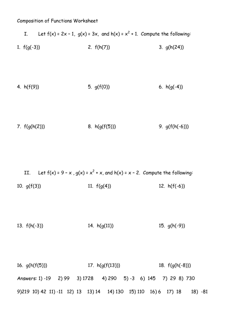 Composite And Inverse Functions Worksheet With Answers Pdf 