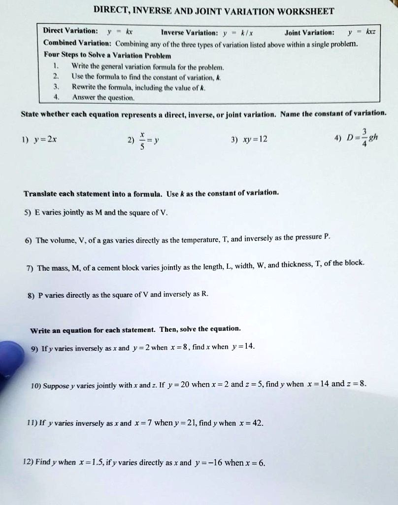 Direct And Inverse Variation Worksheet