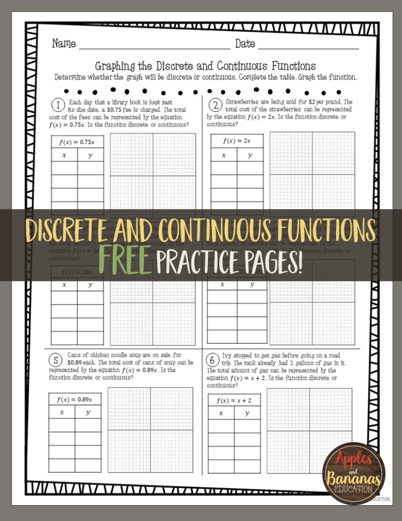 Discrete And Continuous Functions Editable Student Practice Pages