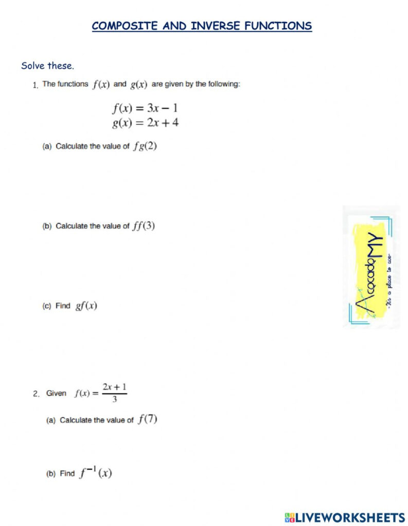 Ejercicio De Composite And Inverse Functions Worksheet A