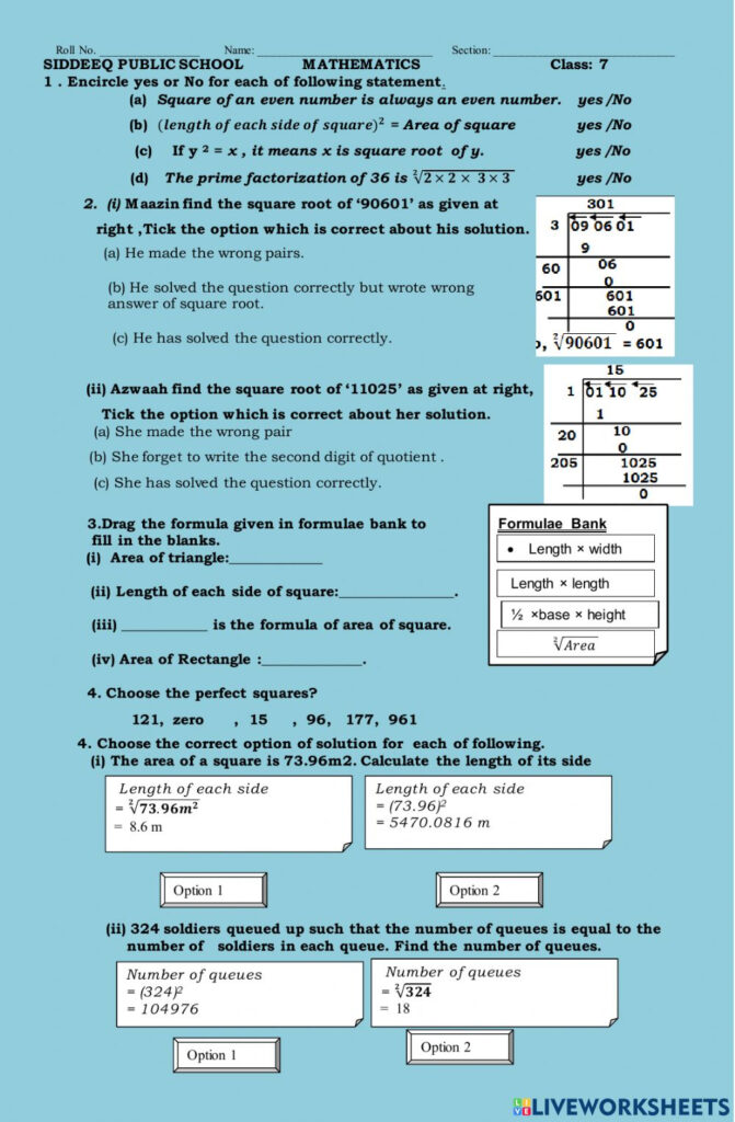 Ejercicio De Square Root Worksheet